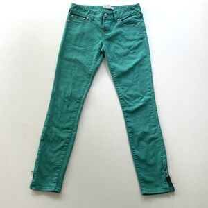 Free People Jeans Women's 25 Green Skinny Stretch Zip Ankle Boho Casual Y2K